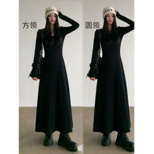 [Cotton plus Velvet Thickened] 2023 Autumn Inner Wear Dress Womens Long-Sleeved Bottoming Skirt Waist-Tight Slim Looking A- line Dress