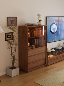 DONGMU | Winter Wood Solid Oak Storage Cabinet with Skeleton Lines