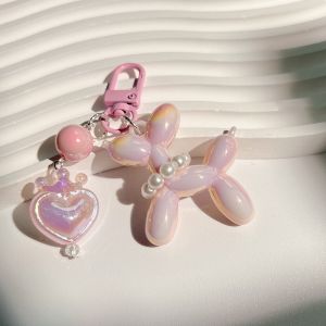 INS Style Cartoon Key Chain Crown Heart Solid Color Macaron Balloon Dog Keychain School Bag Bag Charm