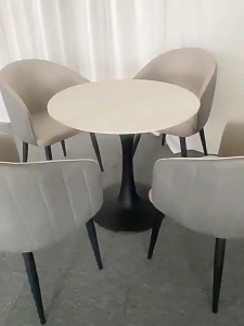 Elegant Modern Round Dining Table 70cm with Metal Base and Upholstered Chairs reception table balcony table
