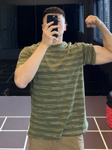 Casual Cotton Polyester Blend Short Sleeve round Neck T-Shirt Mens Loose Fit Sportswear Summer Bamboo Fiber Striped Tee