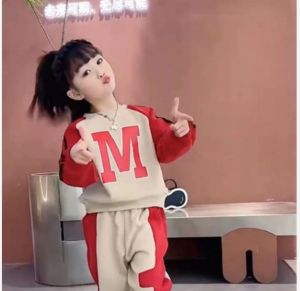 HF Fashionable Red Kid Tracksuit Korean Style Breathable Boy Girl Cute Comfortable Two piece Sports Suit
