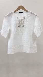 CFBOUTIQUE Inspired Lace Up Short Sleeve Top