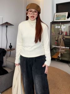 plus Size Soft Cozy High Neck Knitted Top Womens Fashion Autumn Winter Solid Color Slimming Base Layer Shirt for plus Size