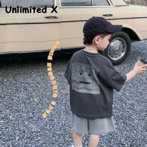 ชุดเสื้อยืดเด็กผู้ชายสำหรับฤดูร้อน X ชุดเสื้อยืดแขนสั้นสีทึบเสื้อยืดลำลองสำหรับเด็กผู้ชายและเด็กกางเกงกีฬาขาสั้น