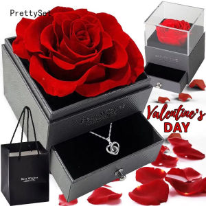 Romantic Rose Gift Box Eternal Rose Portable Hand-held Gift Box Necklace Ring Box for Mom Wife Girlfriend Valentines Day Gift
