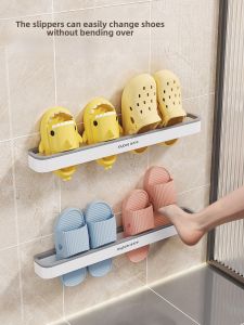 Bathroom Slipper Rack Wall Mounted Toilet Shoes Holder No Drilling Storage Shelf Bathroom Organizer Simple Style ABS Material