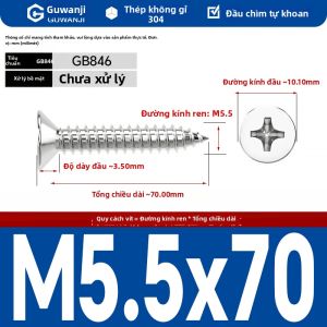 GUWANJI | Vít Tự Khoan Đầu Trụ Rãnh Ngang Inox M2-M6.3 Dài