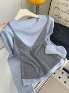 เสื้อสเวตเตอร์ถักแขนยาวคอตั้งทรงหลวมสำหรับผู้หญิงไซส์ใหญ่ ทรงเข้ารูป ชั้นใน ชุดชั้นใน แฟชั่นฤดูใบไม้ร่วง 2025