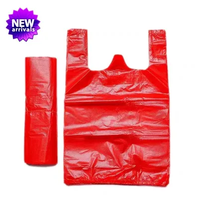 100Pcs Red Plastic Bag Supermarket Grocery Gift Shopping Bag Thicken with Handle Vest Bag Kitchen Storage Clean Garbage Bag