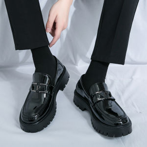 British Style Slip-On Casual Loafers Mens Shoes Korean Version Thick Bottom Heightening Youth Trend Hairdresser Chain Large Hair Shoes