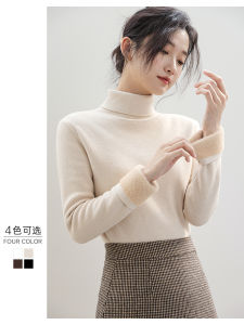 Thickened Fleece High Collar Long Sleeve Womens Knitted Sweater Inner Wear Black Warm Base Shirt Nylon Fiber Polyester Fiber