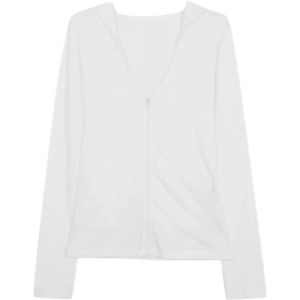YUEZHONGWEI | Áo khoác cardigan lụa băng màu trắng có mũ trùm đầu mỏng mùa hè cho nữ Áo khoác ngoài ngắn chống nắng Áo khoác ngoài bó sát