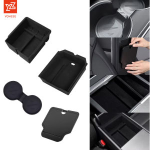 YZ For Tesla Highland Model 3 Y Juniper Hidden Storage Center Console Armrest Front and Rear Layered Grid ABS Organized Flocking