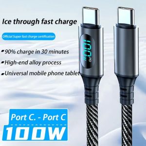 Cáp Sạc Siêu Tốc 120W 6A USB A & Type C Dây Dữ Liệu Nylon Có Màn Hình LED Dành Cho Xiaomi Redmi Samsung iPhone