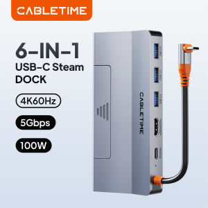 Cabletimes | CABLETIME 6-in-1 PD100W USB C Docking Station for Steam Deck 4K HDMI Ethernet 1000Mbps for Switch iPad MacBook Pro iPhone Hub