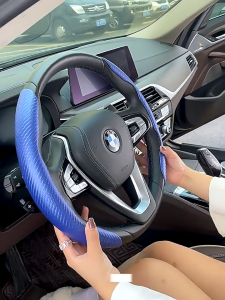 2PCS DIY Car Steering Wheel Covers Booster Micro Fiber Leather Auto Interior Decorative Accessories Matte Carbon Fiber Looking Fits All Hyundai Models