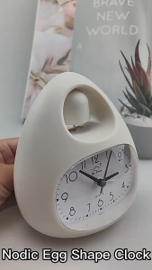Modern Egg-Shaped Design Table Alarm Clock Silent Movement / Jam Loceng Meja Rekaan Bentuk Telur