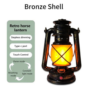 USB Rechargeable Retro LED Camping Light Hanging Tent Light Portable Horse Lantern Outdoor Kerosene 3 Lighting Modes Lighting