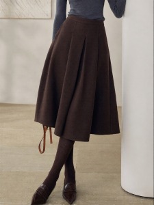 Roey s house | Brown High Waist Vintage Melange Tweed Pleated A-line Skirt