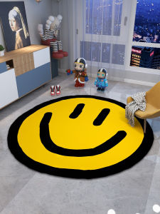Original Ins Trendy Brand American round Yellow Smiley Face Carpet Living Room Sofa Home Computer Chair Bedroom Bedside Blanket