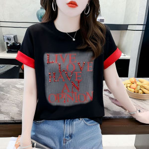 Áo Thun Cotton Dáng Rộng Tay Ngắn Mùa Hè Cho Nữ Phong Cách Mới 2025 Thiết Kế Chữ Cái Nhỏ Đa Năng Giảm Tuổi Tác