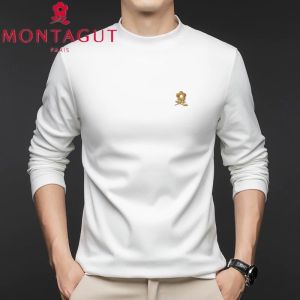 เสื้อยืดแขนยาวคอปกสูงสำหรับผู้ชาย Montagut เสื้อสเวตเตอร์ขนแกะสองด้านสีพื้นสไตล์เมืองฤดูใบไม้ร่วง/ฤดูหนาว