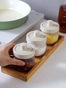 300ML Seasoning Bottle Seasoning Pot with Lid and Spoon Glass Spice Sealed Container Seasoning Salt Spice Jar Condiment Storage Containers  kitchen Dispensers