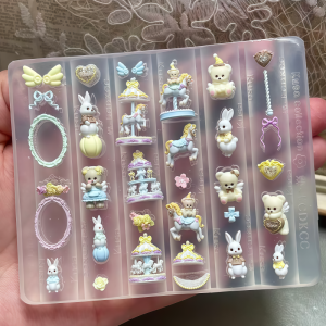 New Years Unicorn Horse Carousel Butterfly Bear Rabbit Frame Mini Wings Elegant 3D Decoration Transparent Silicone Nail Art Mol