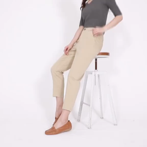 HLS&Huilishi Women Solid Black Wrinkle Resistant Slim Fit Cropped Slacks High Rise Straight Ankle Length Business Commute Trousers with Pockets
