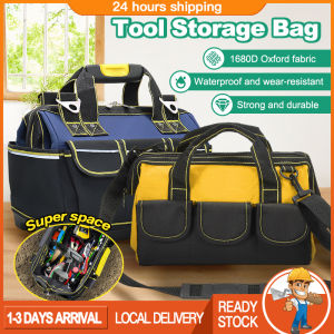 【Ready Stock】13-19 Inch Heavy Duty Waterproof Tool Bag Top Wide Neck Tool Bag Electrician Solid Strong Base Canvas Organizer Pouch Bag Large Capacity 重型防水工具包