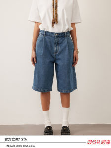 Common Scent Full Cotton Washed 12.25oz Single Pleat Five-Quarter Loose Jeans Shorts Fashionable Urban Style Youth Jeans Shorts