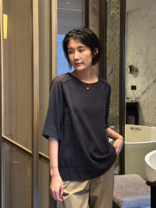 Blue Linen Short Sleeve T-Shirt Womens Loose round Neck Top Summer New Style Comfortable Breathable Casual Fashion T-Shirt