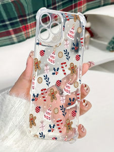 เคสโทรศัพท์พิมพ์ลายคริสต์มาส 1 ชิ้น แบบใส หนา ทนทานต่อแรงกระแทก ลายมนุษย์ขนมปังขิง เหมาะสำหรับ iPhone11 12 13 14 11