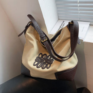 Large Capacity Canvas Bucket Shoulder Bag Womens Fashionable Trendy Crossbody Bag Casual Leisure Handbag Shopping Bag Shape