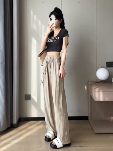 Womens Soft Home Wear Long Pants/Loose Wide-Leg Pants Casual Trousers/Elastic Waist