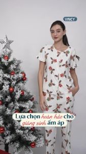 [Mua 3 giảm 20% mua 2 giảm 15%] Bộ Thun Dài Tay Ngắn Có Bèo Trang Trí Họa Tiết Noel BTD190W41