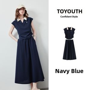 Toyouth | Polo Collar Waist-Cinching T-Shirt High-Waisted Skirt Set