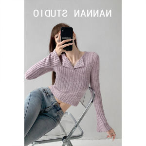 Soft Cozy Knitted Base Shirt Womens New Style Spring Autumn Outerwear Waist Cinched Slim Fit Collared Short Top Inner Wear Sweater Winter