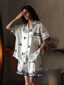 MiiOW | Bộ đồ ngủ lụa băng MiiOW mùa hè 2025 cho nữ Bộ đồ ngủ thoáng khí nhẹ rộng rãi cỡ lớn mặc ở nhà