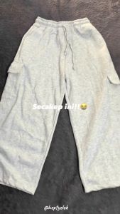 WELLDO - FLEECE CARGO - CELANA CARGO PANTS / HIGHWAIST LOOSE CARGO / CELANA CARGO PANJANG WANITA - GREY MALT