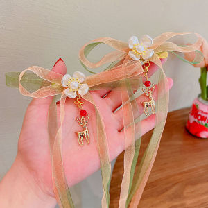 Girls Hanfu Hair Accessories Long Sash Hair Clips Butterfly Knot Braided Hair Cards Childrens Traditional Costume Hair Decorations