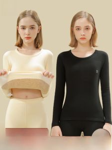 Miiow | Warm Fleece Lined Cat Woman Underwear Set Long Sleeve Round Neck Base Layer Shirt And Pants For Autumn Winter Thermal Wear