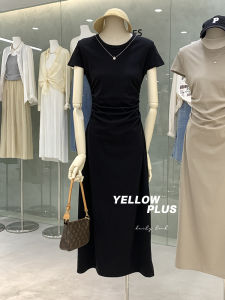   Dongdaemun ผู้หญิงแฟชั่น Slim Fit ฝรั่งเศสเอวตัดชุดฤดูร้อนไม่สม่ําเสมอจีบชุดยาวหรูหรา