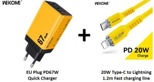 WEKOME 67W GaN Charger Quick Charge Fast Charging Type C Charger QC4.0 PD 3.0 USB C Adapter For iPhone 15 14 13 iPad Pro Macbook