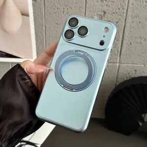 szhaiyu | Luxury Frosted Shockproof For Magsafe Phone Case For iPhone 18 17 16 15 Pro Max With 360° Rotating Bracket PC Hard Back Cover