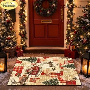Nordic Winter Christmas Doormat Non-Slip Washable Entry Rug Scandinavian Style Decorative Mat for Entrance Hall Home Decor