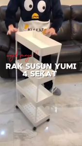 RAK YUMI DAPUR PLASTIK PERSEGI 4 SUSUN Tempat Penyimpanan Square Portable Serbaguna Dengan Roda