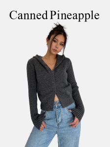 Street Style Thickened Long Sleeve Knitted Cardigan Short Length Single Button Slim Fit Striped Hooded Sweater Jacket for Women