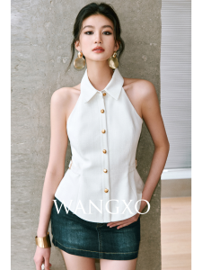 WANGXO | Áo Vest Dây Quai Halter Ép Eo Chất Liệu Microfiber Pha